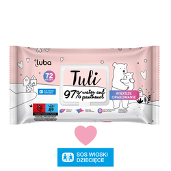 LUBA TULI 97% woda i pantenol, nawilżane chusteczki dla dzieci wersja pop-up 72 szt